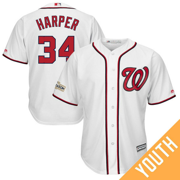 YOUTH Bryce Harper #34 Washington Nationals 2017 Postseason White Cool Base Jersey YOUTH Bryce Harper #34 Washington Nationals 2017 Postseason White Cool Base Jersey