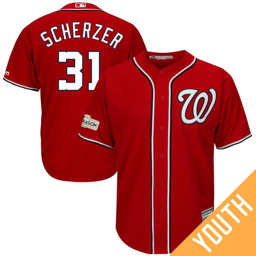 YOUTH Max Scherzer #31 Washington Nationals 2017 Postseason Scarlet Cool Base Jersey