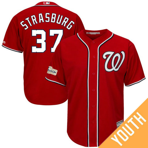YOUTH Stephen Strasburg #37 Washington Nationals 2017 Postseason Scarlet Cool Base Jersey