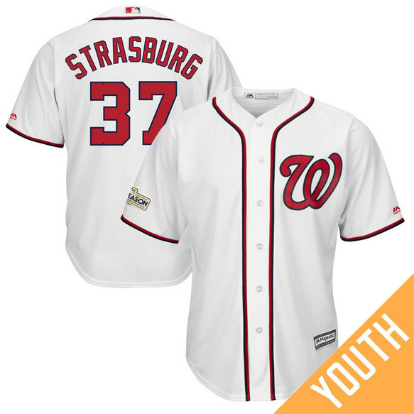 YOUTH Stephen Strasburg #37 Washington Nationals 2017 Postseason White Cool Base Jersey