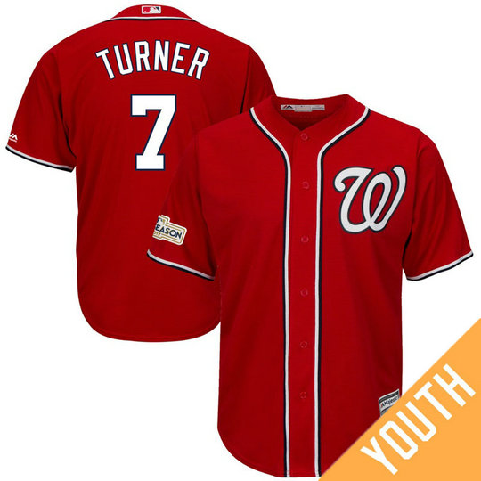 YOUTH Trea Turner #7 Washington Nationals 2017 Postseason Scarlet Cool Base Jersey