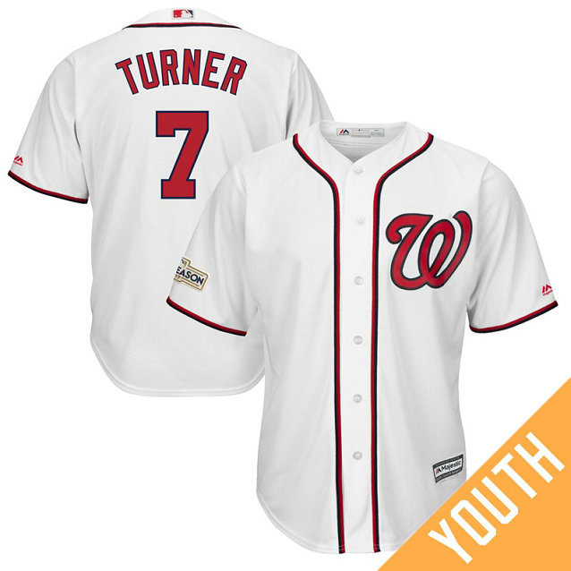 YOUTH Trea Turner #7 Washington Nationals 2017 Postseason White Cool Base Jersey