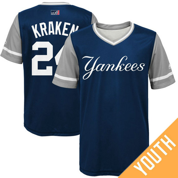 YOUTH New York Yankees Gary Sanchez #24 Kraken Navy Nickname 2017 Little League Players Weekend Jersey