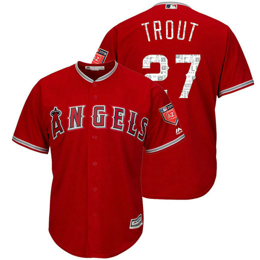 Los Angeles Angels #27 Mike Trout Scarlet 2018 Spring Training Cool Base Player Jersey Los Angeles Angels #27 Mike Trout Scarlet 2018 Spring Training Cool Base Player Jersey