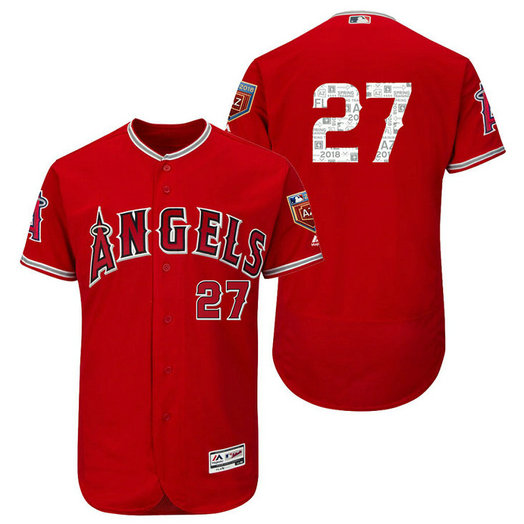 Los Angeles Angels #27 Mike Trout Scarlet 2018 Spring Training Flex Base Jersey Los Angeles Angels #27 Mike Trout Scarlet 2018 Spring Training Flex Base Jersey