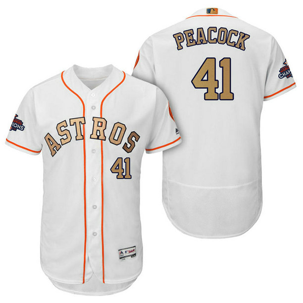 Houston Astros #41 Brad Peacock White Flex Base Jersey 2018 Gold Program Houston Astros #41 Brad Peacock White Flex Base Jersey 2018 Gold Program