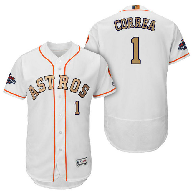 Houston Astros #1 Carlos Correa White Flex Base Jersey 2018 Gold Program Houston Astros #1 Carlos Correa White Flex Base Jersey 2018 Gold Program