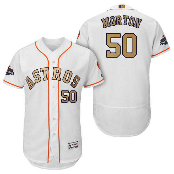Houston Astros #50 Charlie Morton White Flex Base Jersey 2018 Gold Program