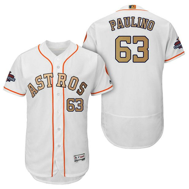 Houston Astros #63 David Paulino White Flex Base Jersey 2018 Gold Program Houston Astros #63 David Paulino White Flex Base Jersey 2018 Gold Program