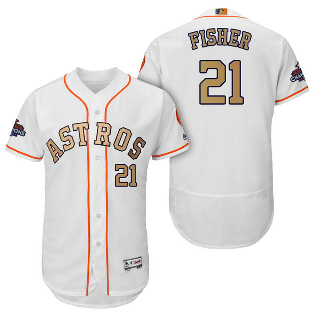 Houston Astros #21 Derek Fisher White Flex Base Jersey 2018 Gold Program Houston Astros #21 Derek Fisher White Flex Base Jersey 2018 Gold Program