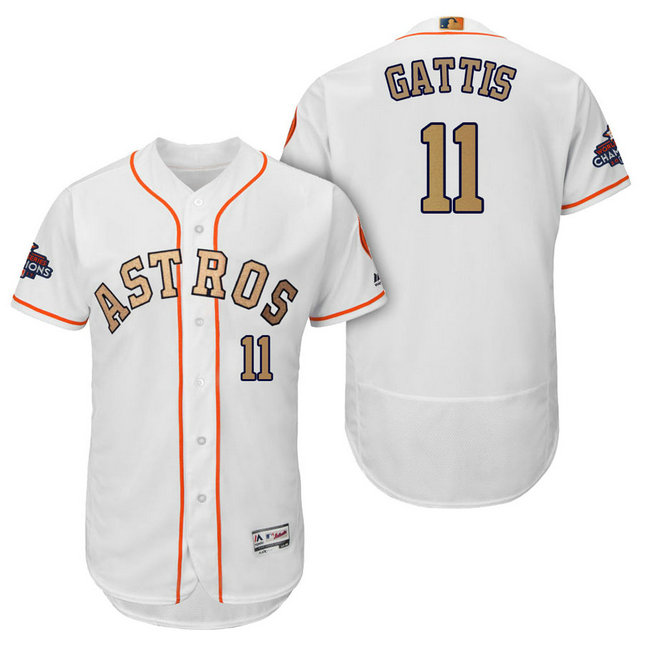 Houston Astros #11 Evan Gattis White Flex Base Jersey 2018 Gold Program Houston Astros #11 Evan Gattis White Flex Base Jersey 2018 Gold Program