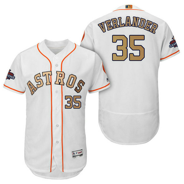 Houston Astros #35 Justin Verlander White Flex Base Jersey 2018 Gold Program Houston Astros #35 Justin Verlander White Flex Base Jersey 2018 Gold Program