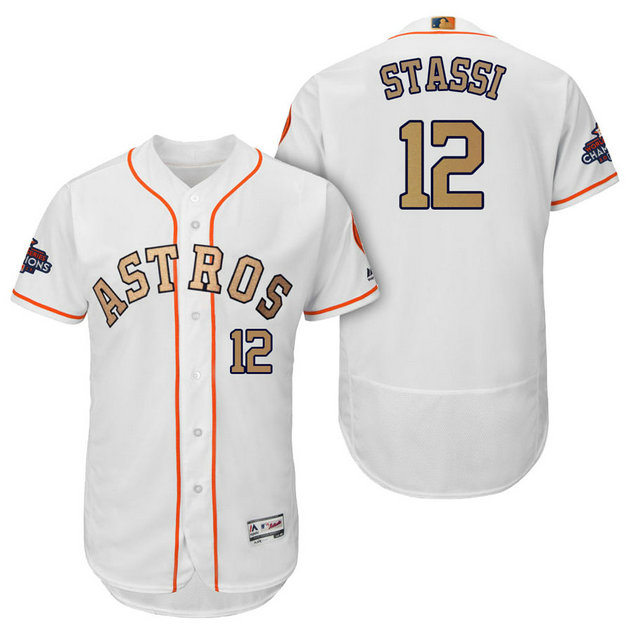 Houston Astros #12 Max Stassi White Flex Base Jersey 2018 Gold Program