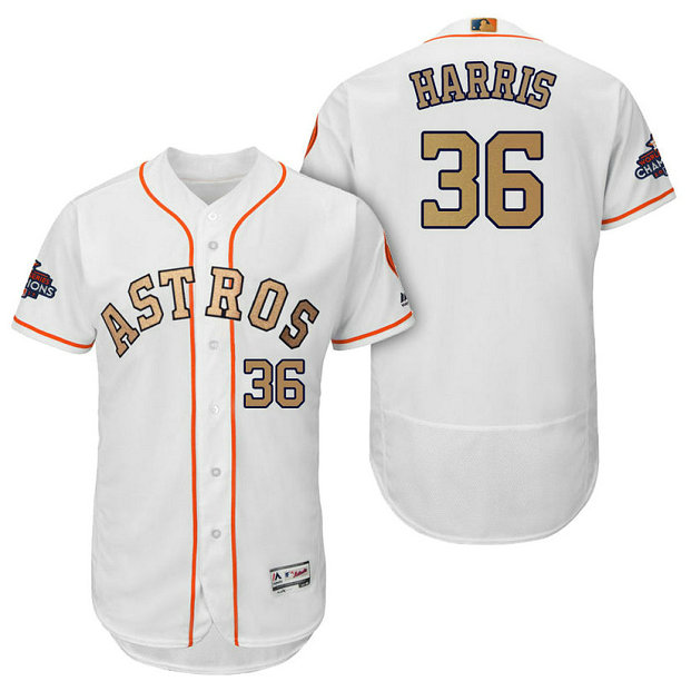 Houston Astros #36 Will Harris White Flex Base Jersey 2018 Gold Program Houston Astros #36 Will Harris White Flex Base Jersey 2018 Gold Program