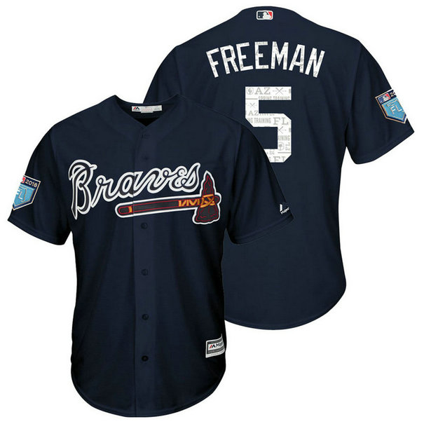 Atlanta Braves #5 Freddie Freeman Navy 2018 Spring Training Cool Base Player Jersey