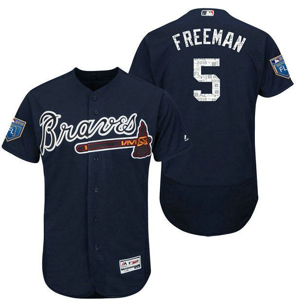 Atlanta Braves #5 Freddie Freeman Navy 2018 Spring Training Flex Base Jersey
