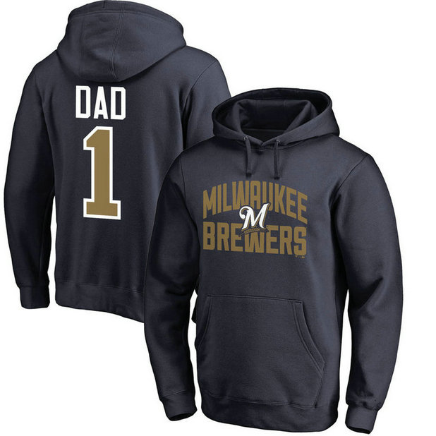 Milwaukee Brewers Father's Day Navy #1 Dad Player Pullover Hoodie Milwaukee Brewers Father's Day Navy #1 Dad Player Pullover Hoodie