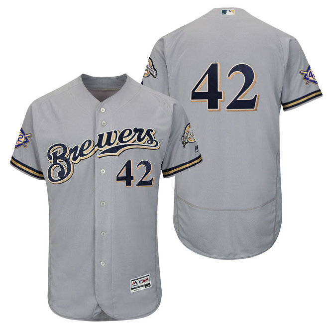 Milwaukee Brewers Gray Authentic Flex Base Jersey 2018 Jackie Robinson Day Milwaukee Brewers Gray Authentic Flex Base Jersey 2018 Jackie Robinson Day