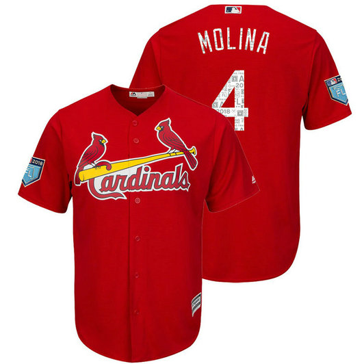 St. Louis Cardinals #4 Yadier Molina Scarlet 2018 Spring Training Cool Base Player Jersey St. Louis Cardinals #4 Yadier Molina Scarlet 2018 Spring Training Cool Base Player Jersey