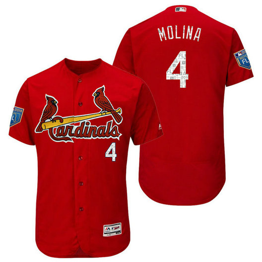 St. Louis Cardinals #4 Yadier Molina Scarlet 2018 Spring Training Flex Base Jersey St. Louis Cardinals #4 Yadier Molina Scarlet 2018 Spring Training Flex Base Jersey
