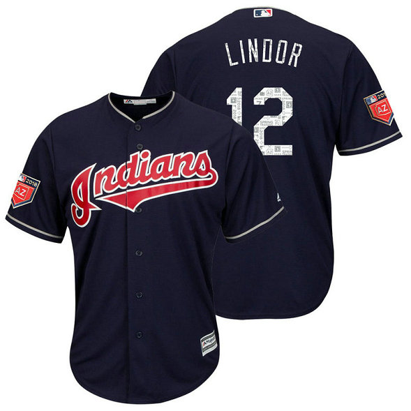 Cleveland Indians #12 Francisco Lindor Navy 2018 Spring Training Cool Base Player Jersey