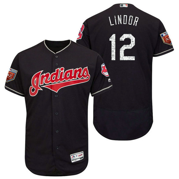 Cleveland Indians #12 Francisco Lindor Navy 2018 Spring Training Flex Base Jersey