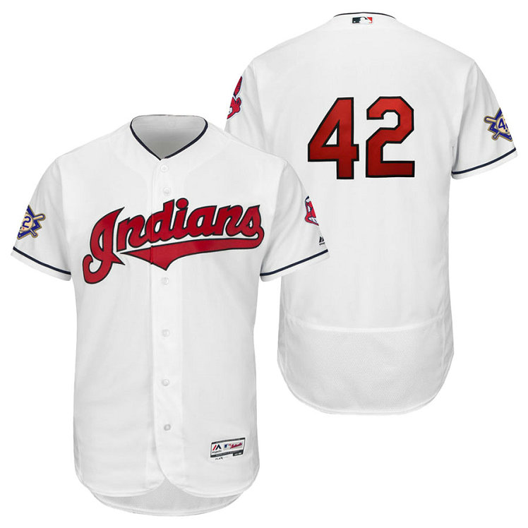 Cleveland Indians White Authentic Flex Base Jersey 2018 Jackie Robinson Day