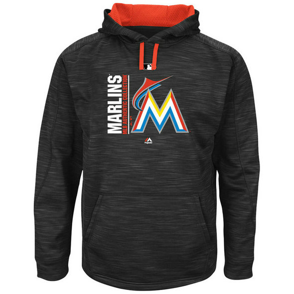 Marlins Authentic Collection Team Icon Streak Fleece Black Pullover Hoodie