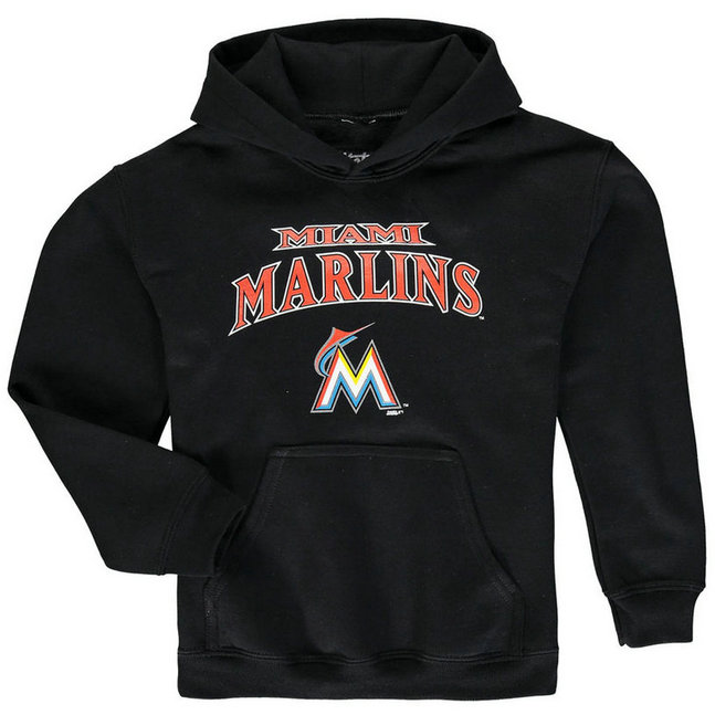 YOUTH - Marlins Stitches Team Fleece Black Pullover Hoodie