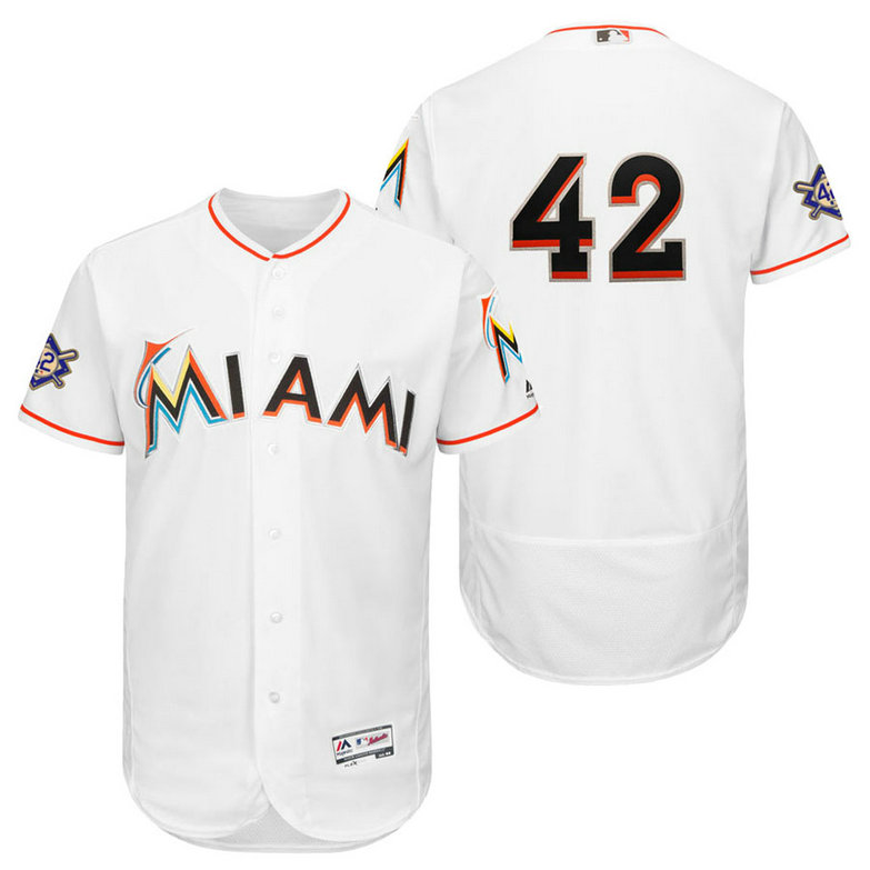 Miami Marlins White Authentic Flex Base Jersey 2018 Jackie Robinson Day