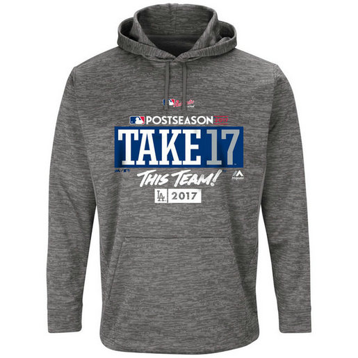 Los Angeles Dodgers 2017 Postseason Participant Authentic Collection Ultra Streak Fleece Pullover Gray Hoodie