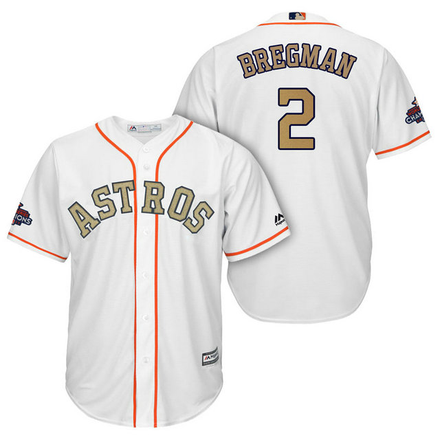 Houston Astros #2 Alex Bregman White Cool Base Jersey 2018 Gold Program
