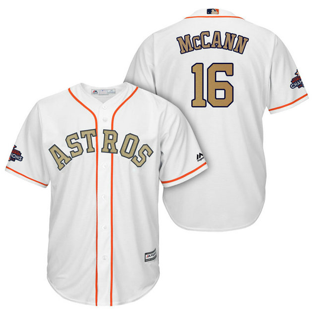 Houston Astros #16 Brian McCann White Cool Base Jersey 2018 Gold Program Houston Astros #16 Brian McCann White Cool Base Jersey 2018 Gold Program