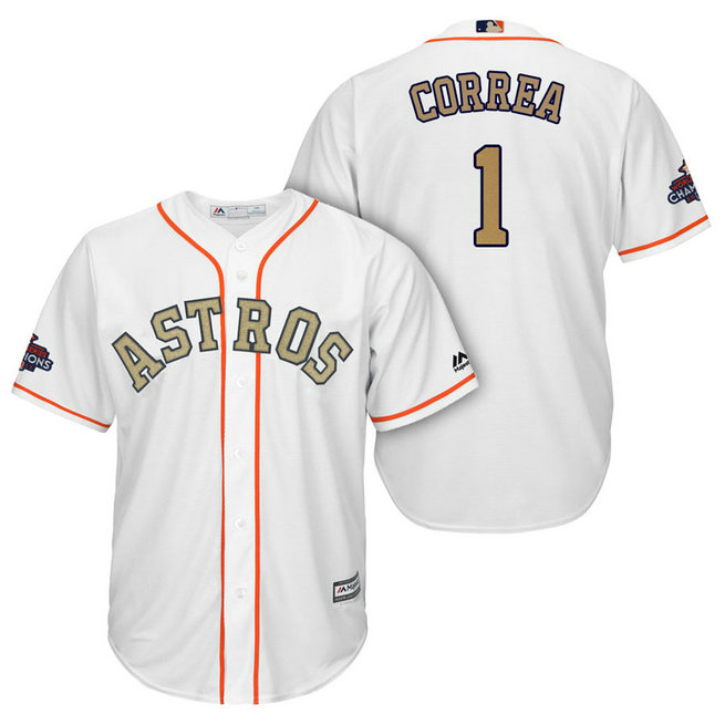 Houston Astros #1 Carlos Correa White Cool Base Jersey 2018 Gold Program Houston Astros #1 Carlos Correa White Cool Base Jersey 2018 Gold Program