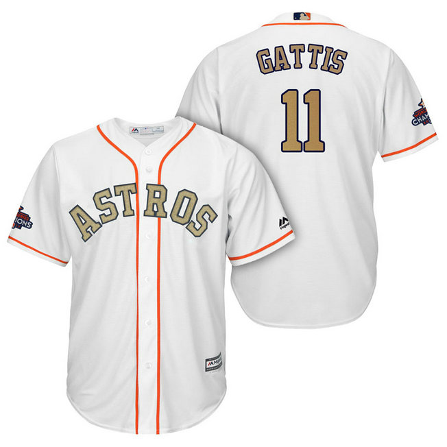 Houston Astros #11 Evan Gattis White Cool Base Jersey 2018 Gold Program Houston Astros #11 Evan Gattis White Cool Base Jersey 2018 Gold Program
