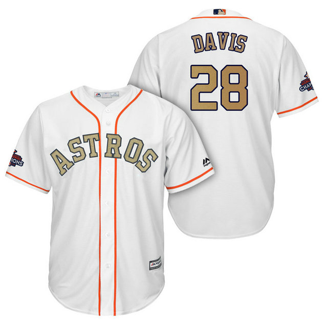Houston Astros #28 J.D. Davis White Cool Base Jersey 2018 Gold Program