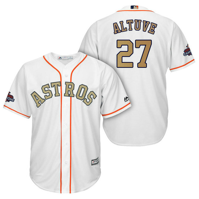 Houston Astros #27 Jose Altuve White Cool Base Jersey 2018 Gold Program Houston Astros #27 Jose Altuve White Cool Base Jersey 2018 Gold Program