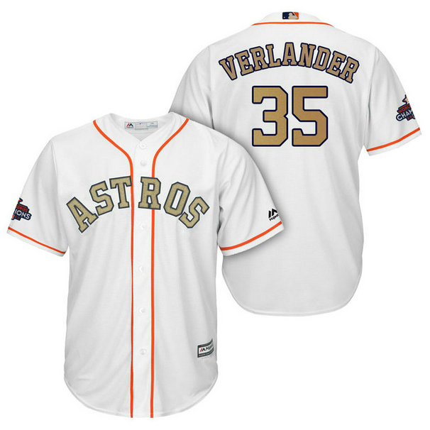 Houston Astros #35 Justin Verlander White Cool Base Jersey 2018 Gold Program Houston Astros #35 Justin Verlander White Cool Base Jersey 2018 Gold Program