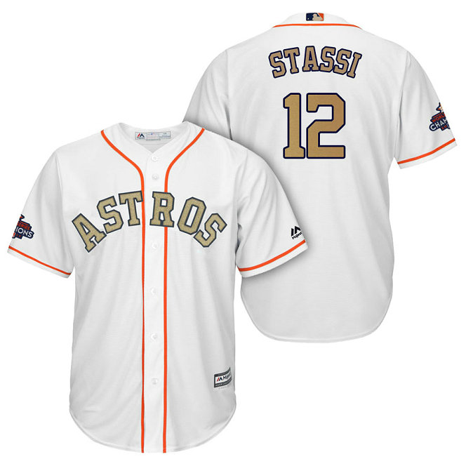 Houston Astros #12 Max Stassi White Cool Base Jersey 2018 Gold Program