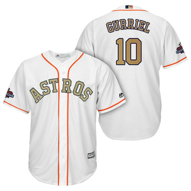 Houston Astros #10 Yuli Gurriel White Cool Base Jersey 2018 Gold Program