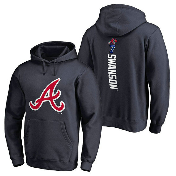 Atlanta Braves #7 Dansby Swanson Backer Pullover Navy Hoodie Atlanta Braves #7 Dansby Swanson Backer Pullover Navy Hoodie