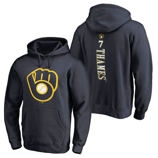 Milwaukee Brewers #7 Eric Thames Backer Pullover Navy Hoodie Milwaukee Brewers #7 Eric Thames Backer Pullover Navy Hoodie