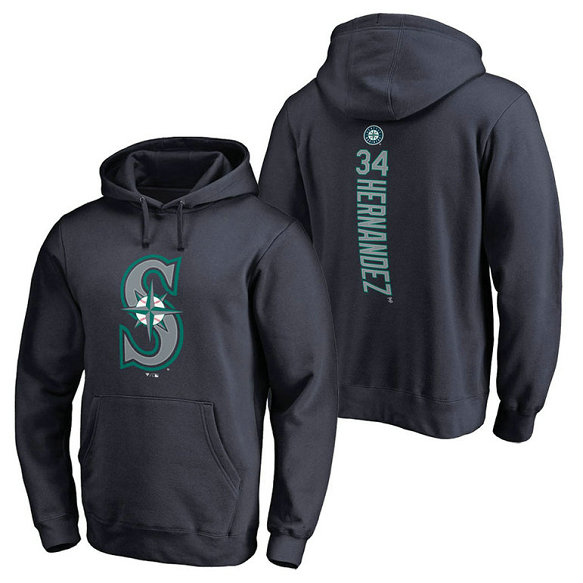 Seattle Mariners #34 Felix Hernandez Backer Pullover Navy Hoodie Seattle Mariners #34 Felix Hernandez Backer Pullover Navy Hoodie