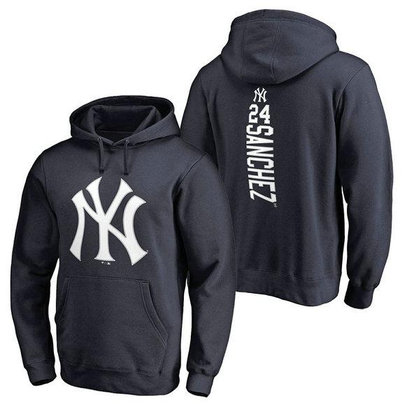 New York Yankees #24 Gary Sanchez Backer Pullover Navy Hoodie New York Yankees #24 Gary Sanchez Backer Pullover Navy Hoodie