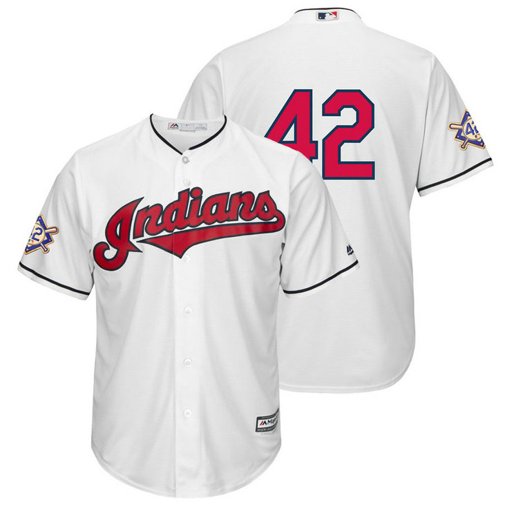 Cleveland Indians White Cool Base Jersey 2018 Jackie Robinson Day