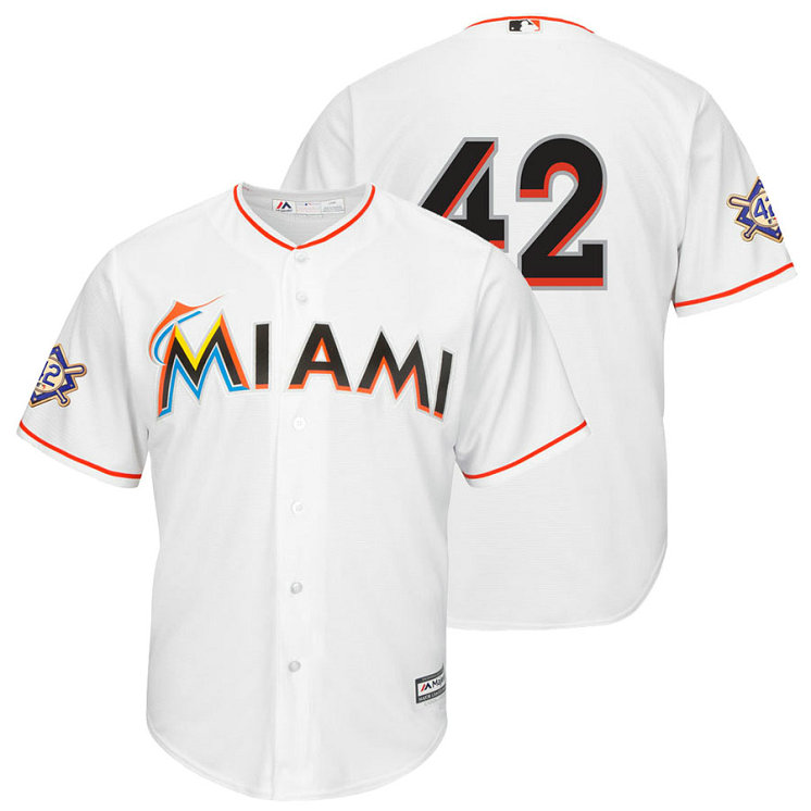 Miami Marlins White Cool Base Jersey 2018 Jackie Robinson Day