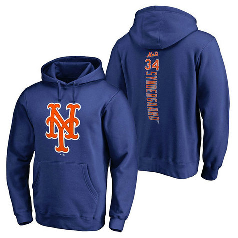New York Mets #34 Noah Syndergaard Backer Pullover Royal Hoodie