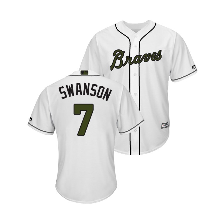 Atlanta Braves White #7 Dansby Swanson Cool Base Jersey 2018 Memorial Day
