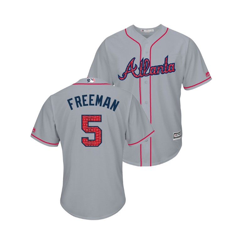Atlanta Braves #5 Freddie Freeman 2018 Stars & Stripes Cool Base Jersey Gray