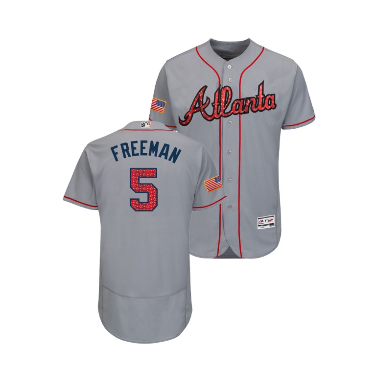 Atlanta Braves #5 Freddie Freeman 2018 Stars & Stripes Flex Base Jersey Gray
